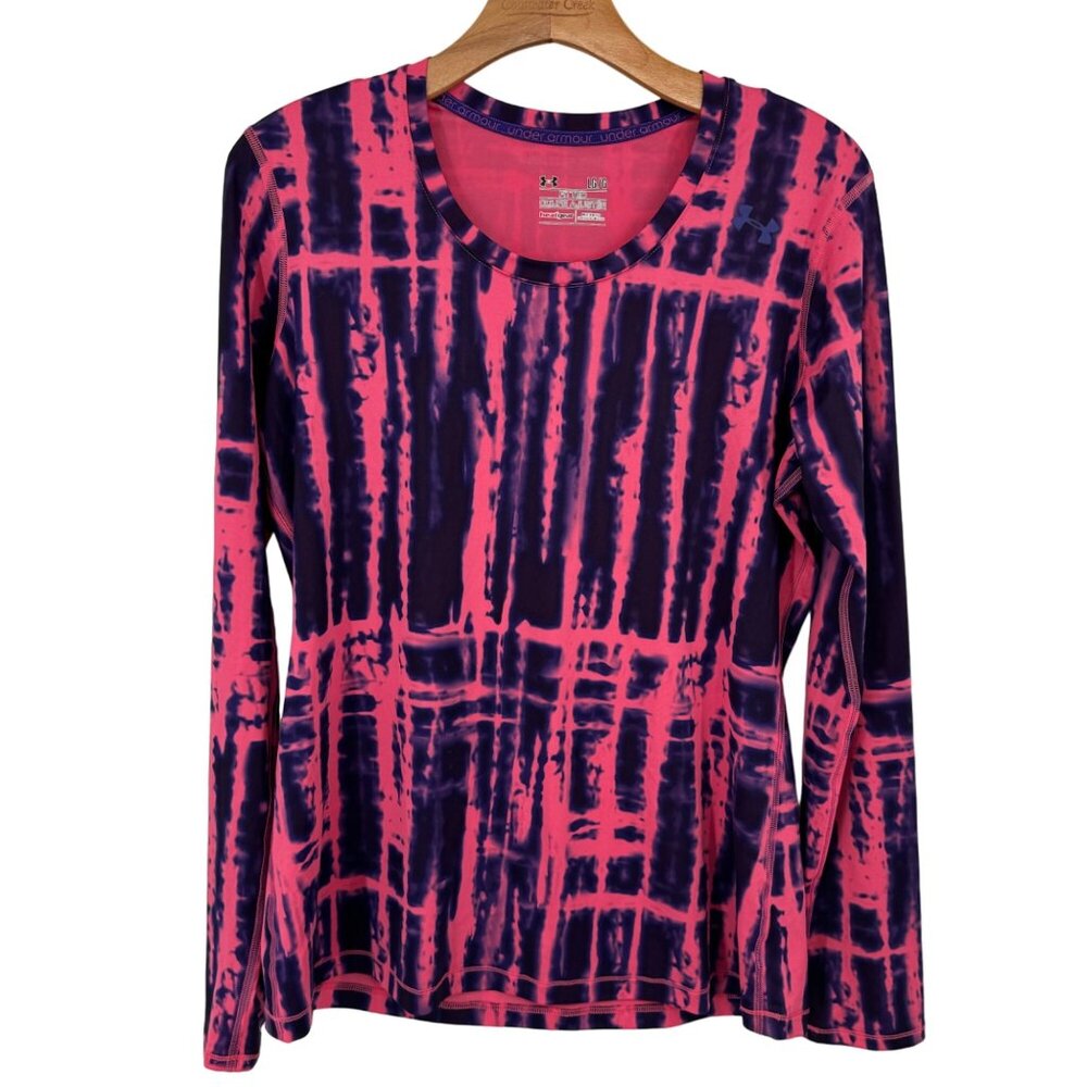 Under Armour HeatGear Long Sleeve Shirt Fitted Pink  Purple Tie-Dye Size Large
